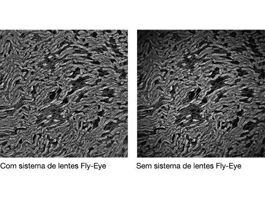 Comparação de com e sem a lente “fly-eye”