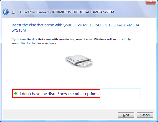 Click on [I don't have the disc. Show me other options.].
