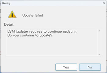 * If the message “Update failed” appears, click the Yes button.